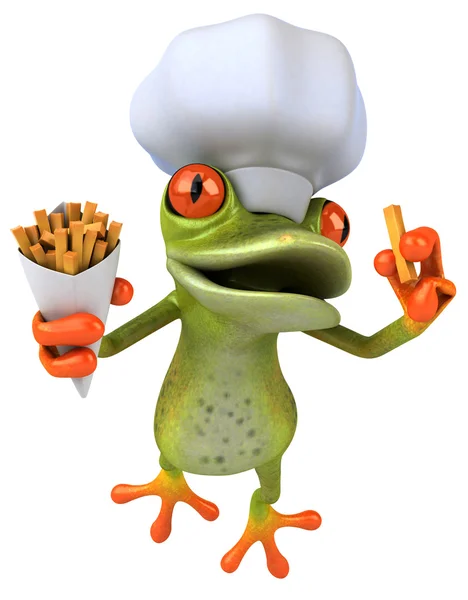 Chef-kok kikker met frietjes — Stockfoto