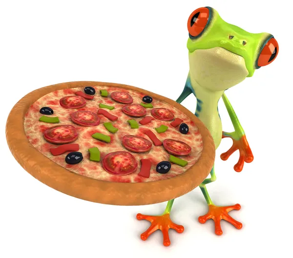 Fun frog with pizza — Stock Photo, Image