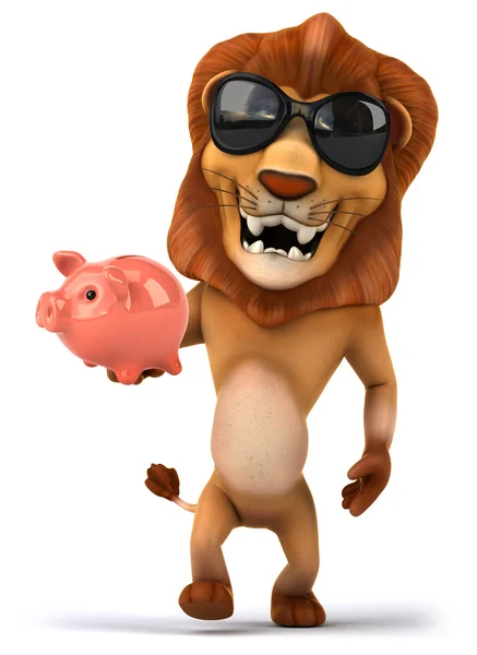 Lion with piggy bank — Stock Photo, Image