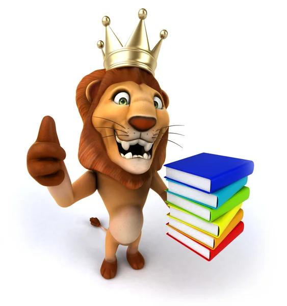 Lion tummen upp gest med böcker — Stockfoto