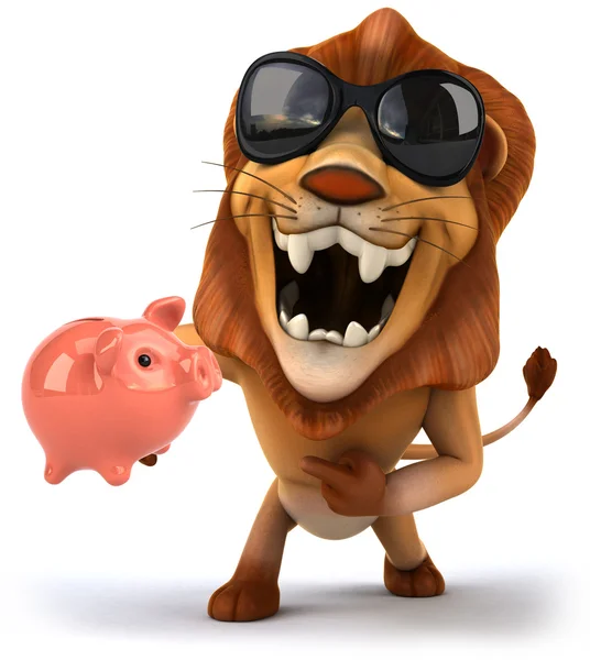 Lion with piggy bank — Stock Photo, Image