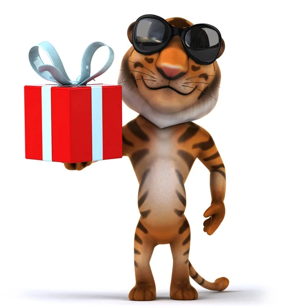 Tiger with present — Stock Photo, Image