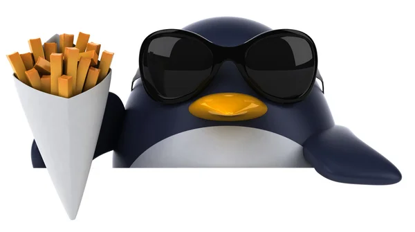 Leuke pinguin en Franse frietjes — Stockfoto
