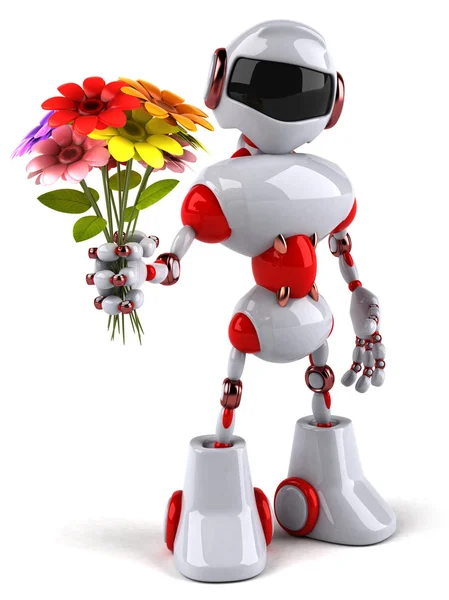 Fun robot with flowers — Stock Photo, Image