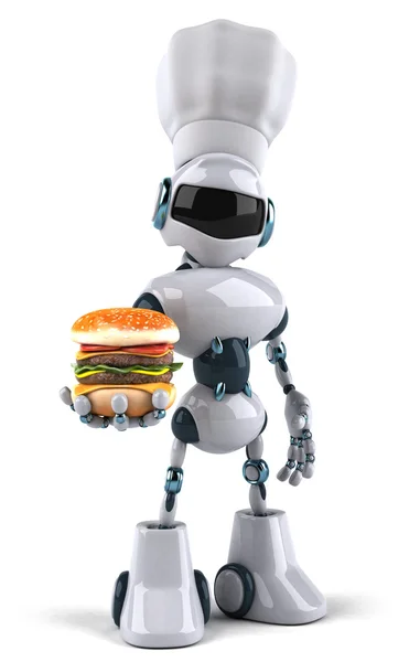 Zábava šéfkuchař robota s burger — Stock fotografie