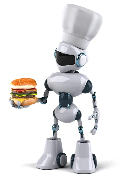 Fun chef robot with burger — Stock Photo, Image