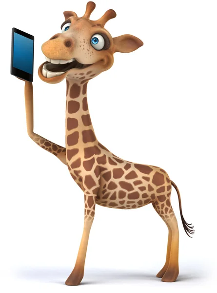 Girafa divertida com telefone — Fotografia de Stock