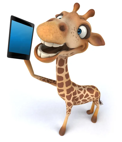 Веселый жираф с телефоном — стоковое фото
