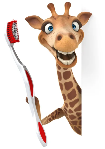 Веселый жираф с зубной щеткой — стоковое фото