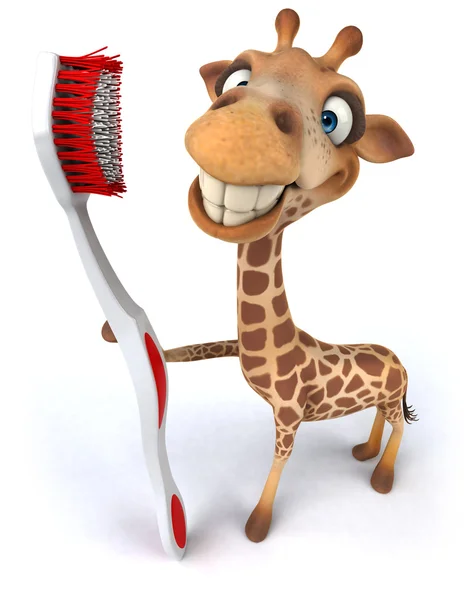 Fun giraffe with toothbrush — Stock Photo, Image