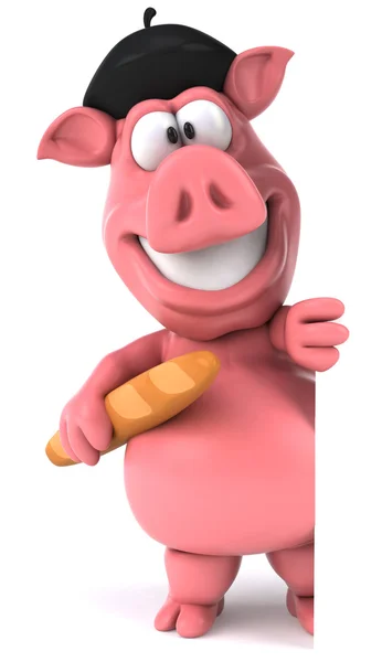 Pig with baguette — Stock Photo, Image