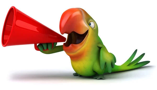 Fun parrot with loudspeaker — Stock Photo, Image