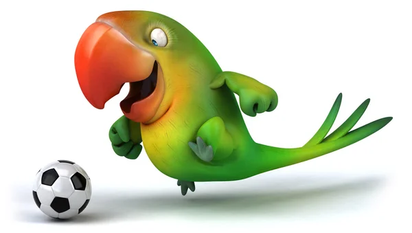 Зеленый попугай с футбольным мячом — стоковое фото