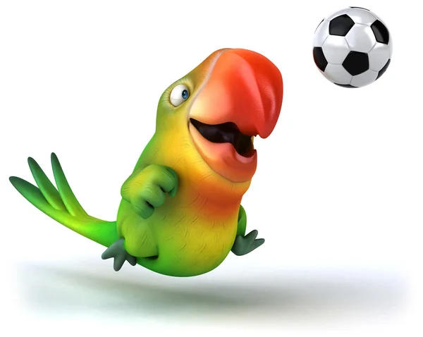 Πράσινο παπαγάλος με μπάλα ποδοσφαίρου — Φωτογραφία Αρχείου