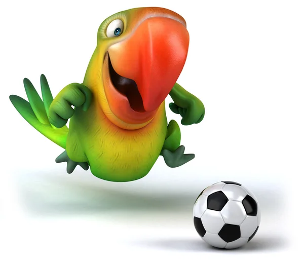 Green parrot with football ball — Stock Photo, Image