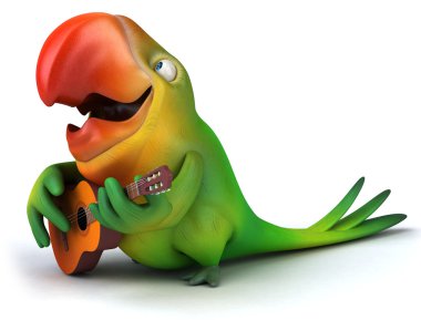 gitar ile yeşil papağan