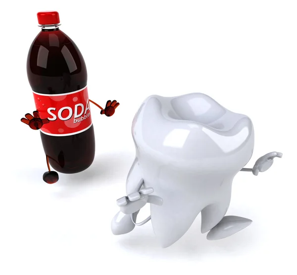 Fun tooth and bottle of soda — Stock Photo, Image