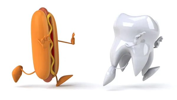 Fun tooth and hot dog — Stock Photo, Image