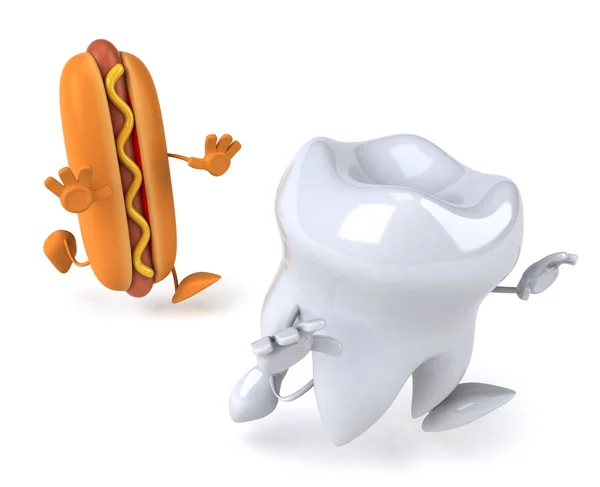 Dente divertente e hot dog — Foto Stock