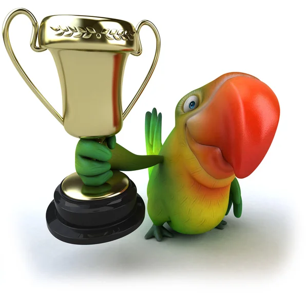 Green parrot with trophy — Stock Photo, Image