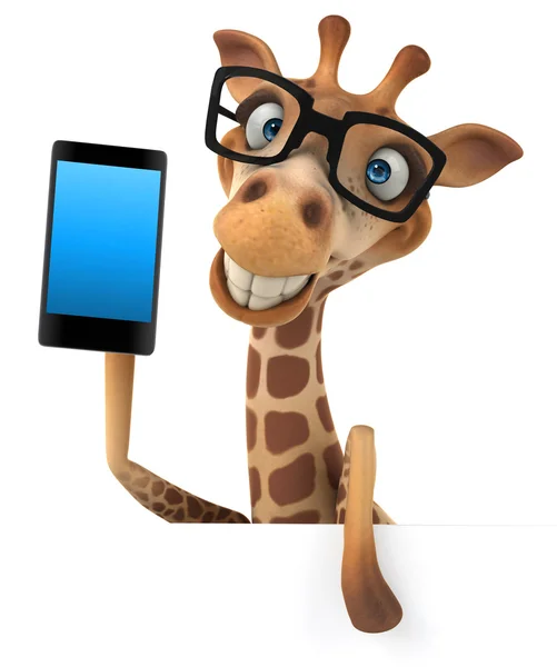 Kul giraff med smart telefon — Stockfoto