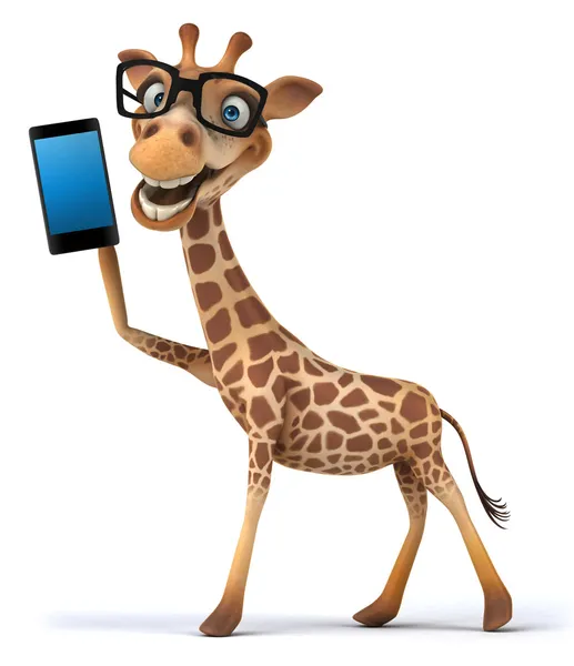 Zabawa żyrafa z inteligentny telefon — Zdjęcie stockowe