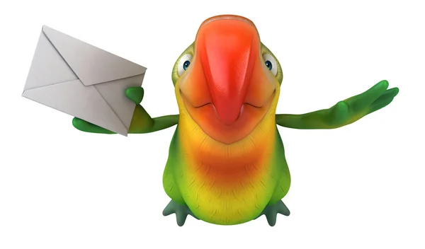 Green parrot with letter — Stock Photo, Image