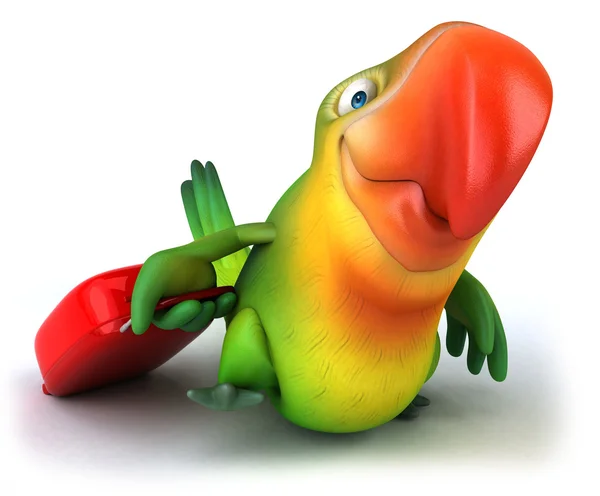 Bavul ile yeşil papağan — Stok fotoğraf