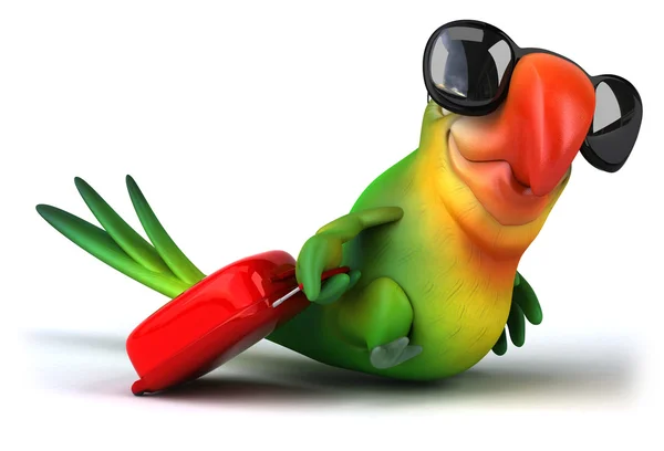 Papagaio verde em óculos de sol — Fotografia de Stock