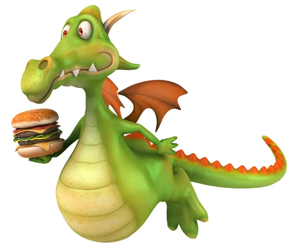 Dragón divertido con hamburguesa —  Fotos de Stock