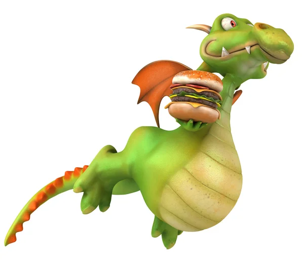 Dragón divertido con hamburguesa — Foto de Stock