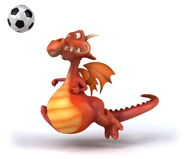 Fun dragon with football ball — Stock Photo, Image