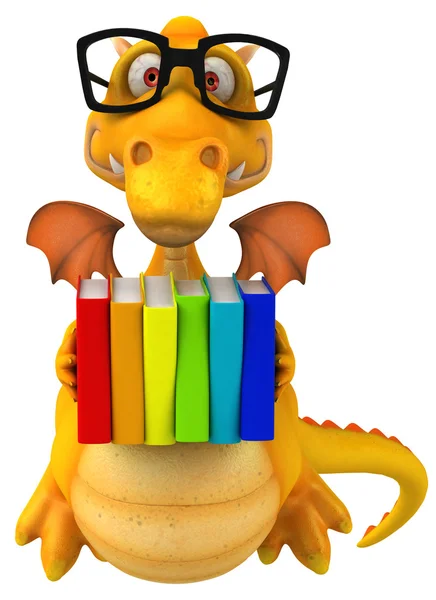 Fun dragon with books — Stock Photo, Image