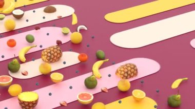  taze meyve 3 boyutlu animasyon, soyut arkaplan