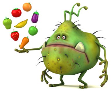 Meyveli eğlence mikrobu - 3D İllüstrasyon