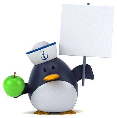 Elmalı eğlenceli penguen - 3D İllüstrasyon