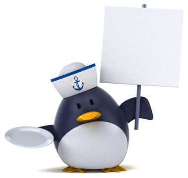 Plaka ile eğlenceli penguen - 3d İllüstrasyon