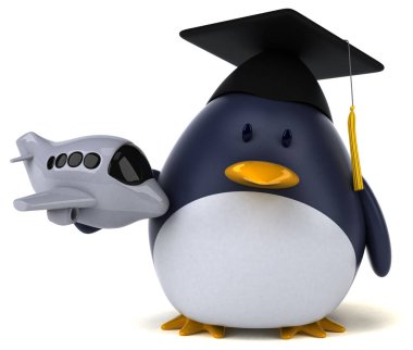 Uçakla eğlenceli penguen - 3D Görüntü