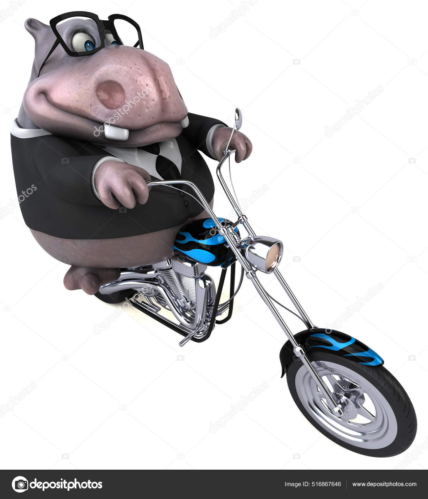 Ilustração hipopótamo em equipamento de clube de motociclismo