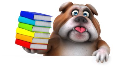 Kitaplı eğlenceli buldog - 3D İllüstrasyon