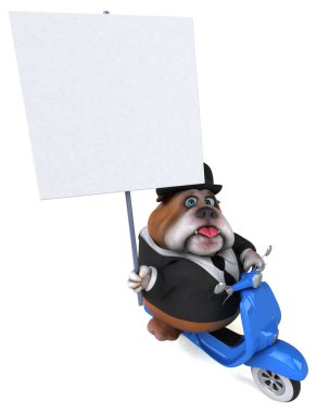 Scooter 'da eğlenceli buldog - 3D İllüstrasyon