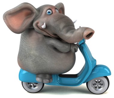 Scooter 'daki Eğlenceli Fil - 3D Görüntü