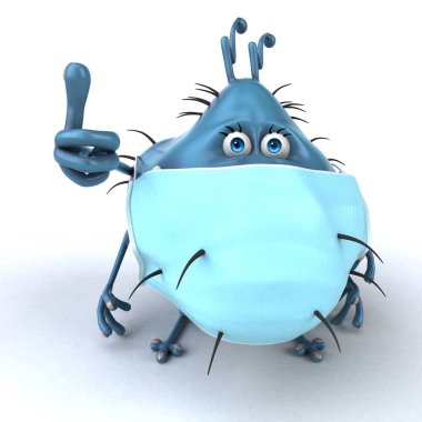 Maskeli bir çizgi film karakteri mikrobunun eğlenceli üç boyutlu çizimi