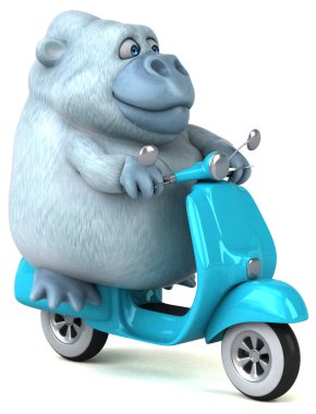 Scooter 'da eğlenceli beyaz goril - 3D Görüntü
