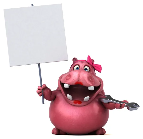 Roze Hippo Met Gereedschap Illustratie — Stockfoto