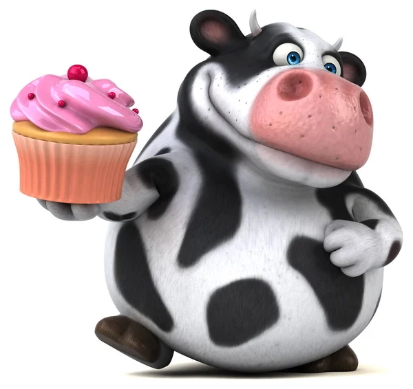 Vache Amusante Avec Cupcake Illustration — Photo