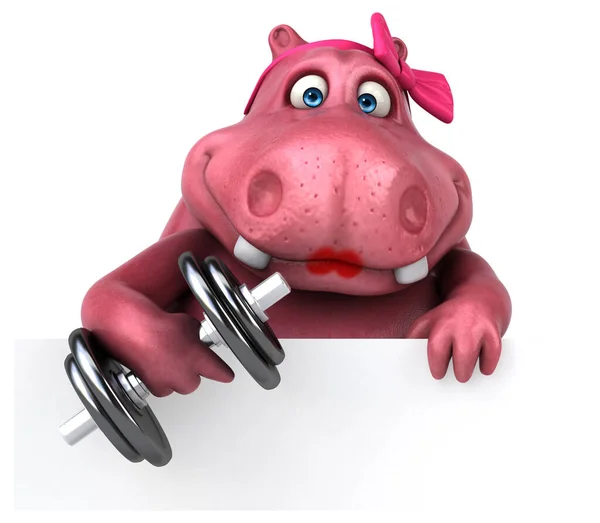 Roze Hippo Met Gewichten Illustratie — Stockfoto