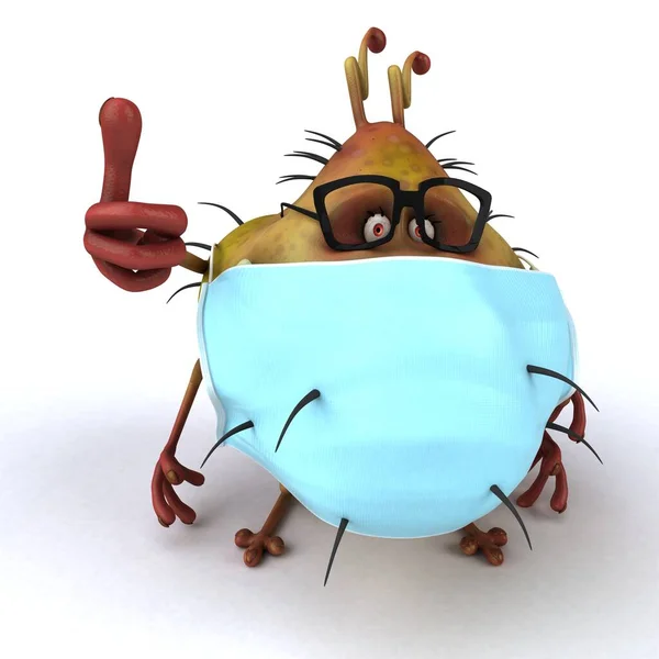 Fun Illustration Cartoon Character Microbe Mask — Stock Photo, Image