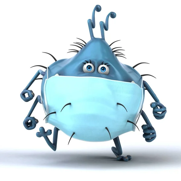 Fun Illustration Cartoon Character Microbe Mask — Stock Photo, Image