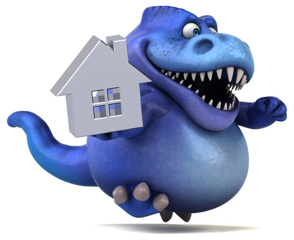 家と楽しい恐竜 3Dイラスト — ストック写真